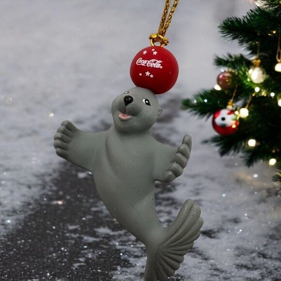Vintage Coca-Cola Gray Seal Christmas Tree Ornament With Red Ball 1998 - Picture 1 of 6